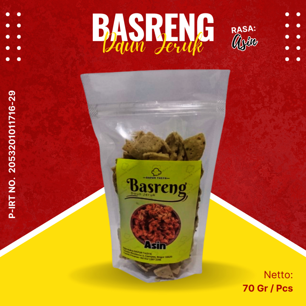 

Basreng Daun Jeruk Rasa Asin Ukuran 70 Gram / Bks