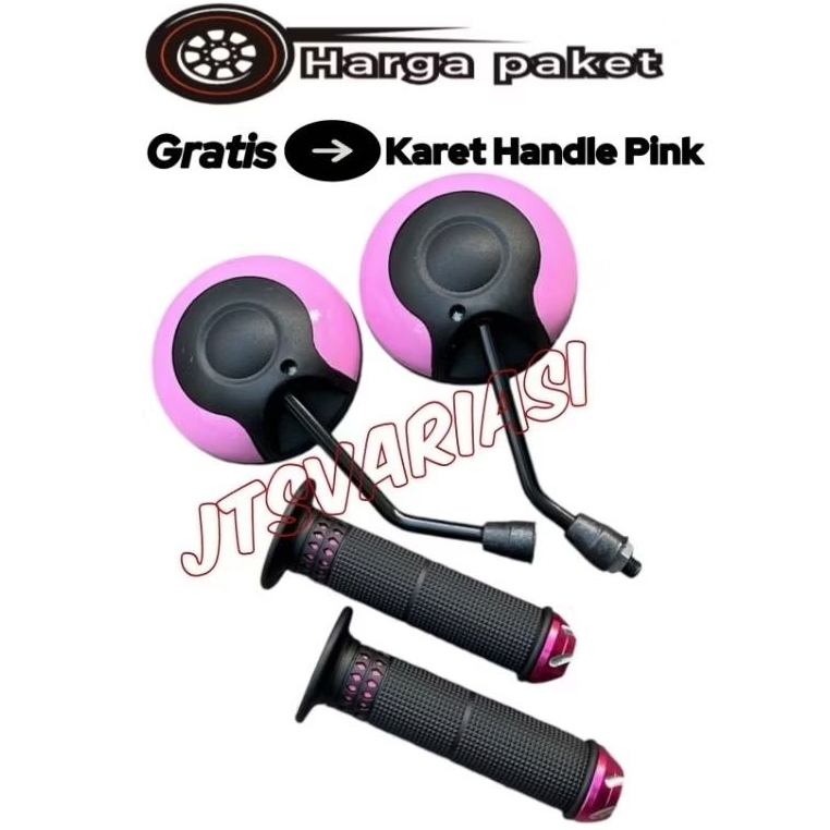 Paket Spion Motor Model Bulat Warna Black Pink Handgrip Variasi Black Pink
