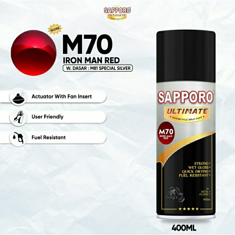 #MAU# Cat Semprot Sapporo Ultimate M70 Iron Man Red 400ml Merah Terang Cerah Ironman Metallic Cat Sp