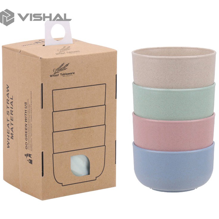 Grosir Pembelian  VISHAL Mangkok Set 4pcs Wheat StrawMangkuk Makan Bowl Warna Warni Baby Bowl Wheat 