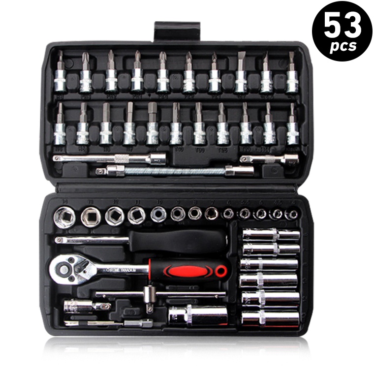 Paket Murah Bonkyo Kunci Shock Set Kunci Mata Sok 53 PCS Set Socket 14  Full TOOL KIT Alat Perbaikan