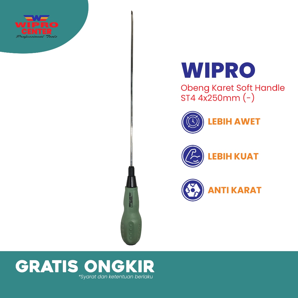 Wipro Obeng ST4 Obeng Karet / Obeng Soft Handle ST4 4x250 ( - ) Hijau Wipro