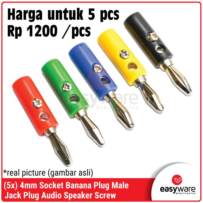 5x 4mm Jack Banana Plug Male 4 mm Terminal Connector Post Banana Jack Plug Audio Speaker Screw Banan