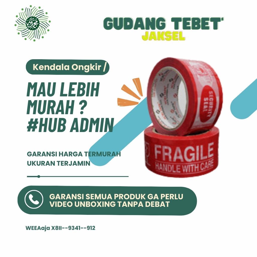 

48 mm x 100 Yard LAKBAN fragile 48mm*72 4 in 1 " HOKI " Selotip Isolasi Packing Mudah Pecah