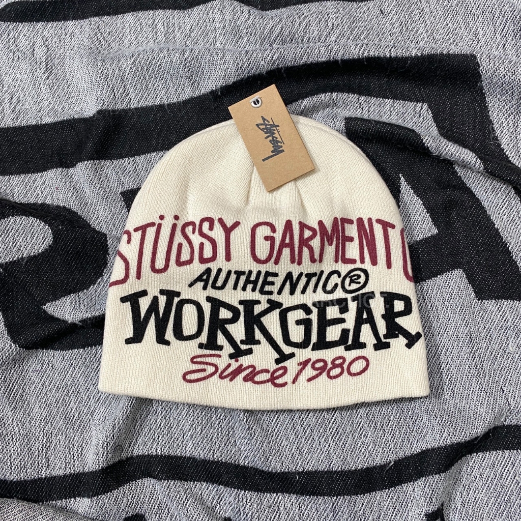 STUSSY WORKGEAR PRINT SKULLCAP BEANIE HAT - BONE | KUPLUK STUSSY