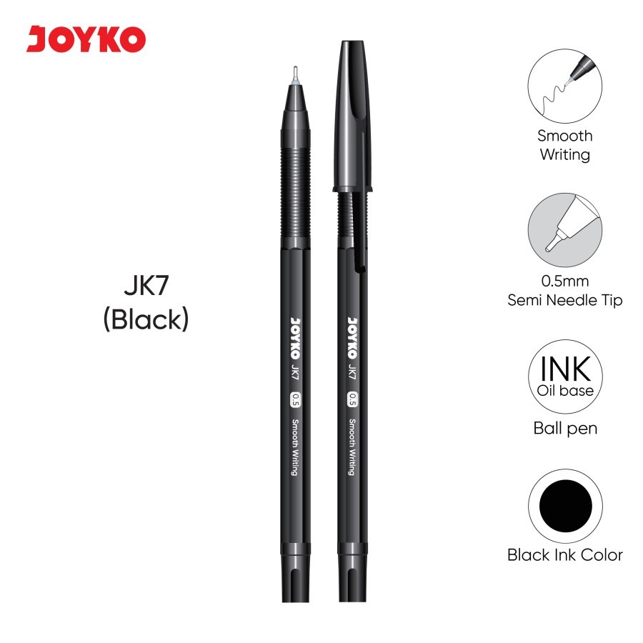 

Ball Pen Joyko JK-7 0.5mm HITAM Original (12 PCS) / Ballpoint Pulpen Joyko JK-7 0.5mm HITAM Per Lusin