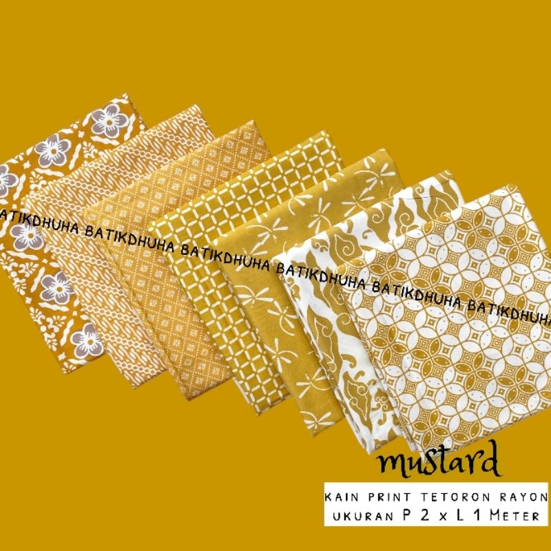 Kain Batik Print Tetoron rayon warna kuning mustard