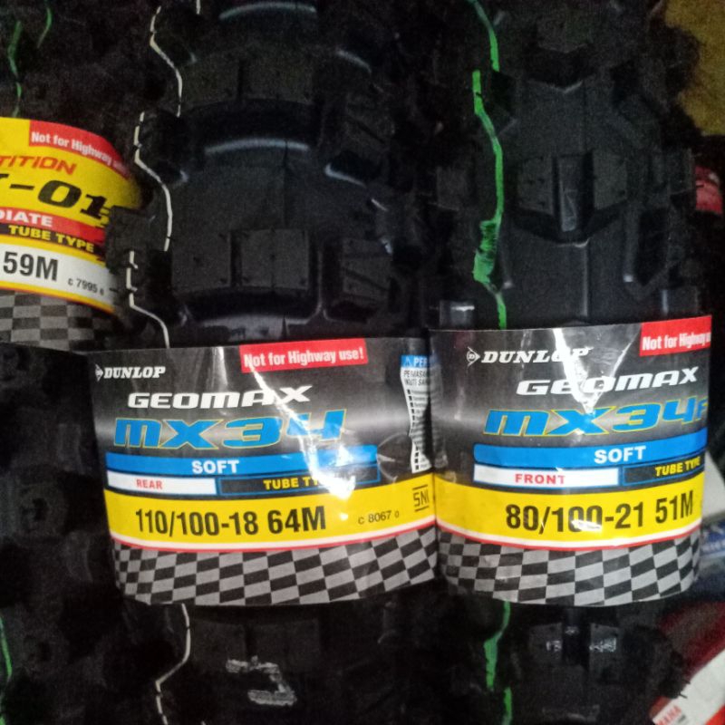 ban trail dunlop geomax mx34 ring 18/21 sepasang depan dan belakang ukuran 110-100/18 dan 80-100/21