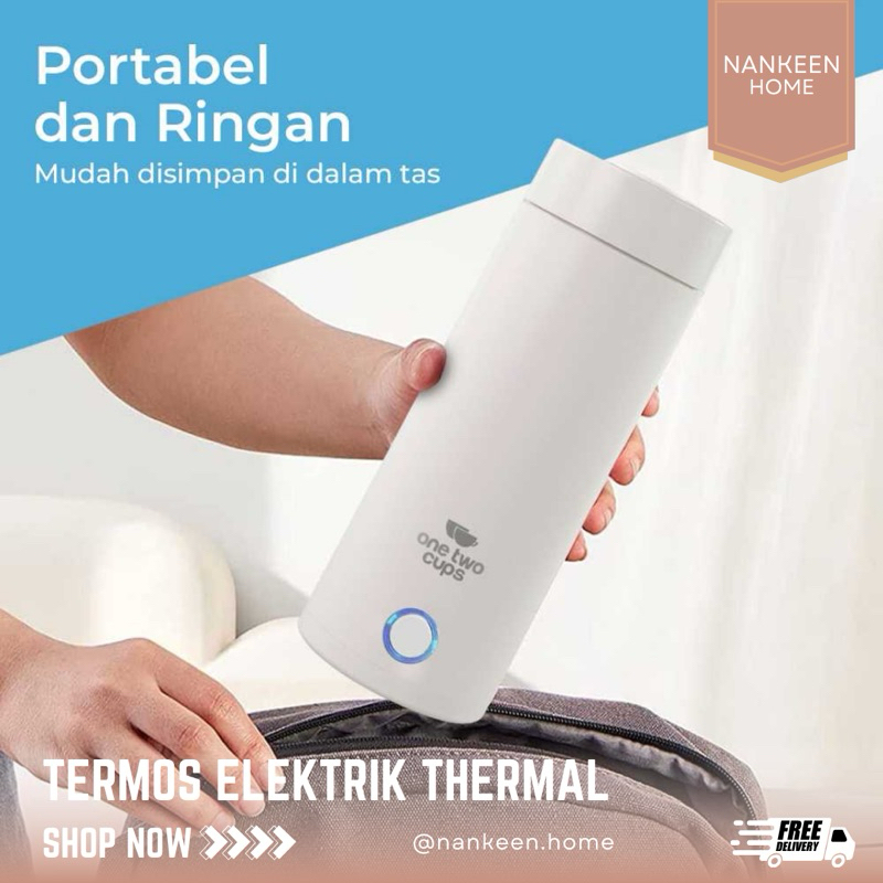 nankeen shop - One Two Cups Botol Minum Termos Elektrik Portable/Termos Bayi Elektrik Thermal Esteti