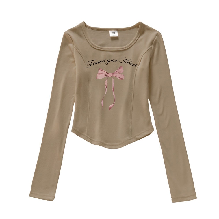 Demero Baju Atasan Wanita Terbaru Korean Style | POLA Ribbon | Crop Top Lengan Panjang | Baju Kaos W