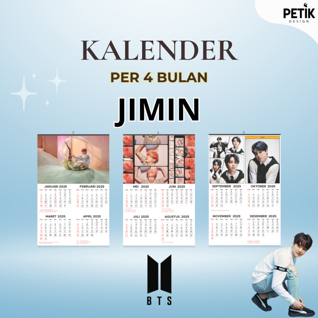 

Kalender Dinding Park Ji-min/Jimin BTS 3 Lembar (per 4 bulan) 2025 Klem