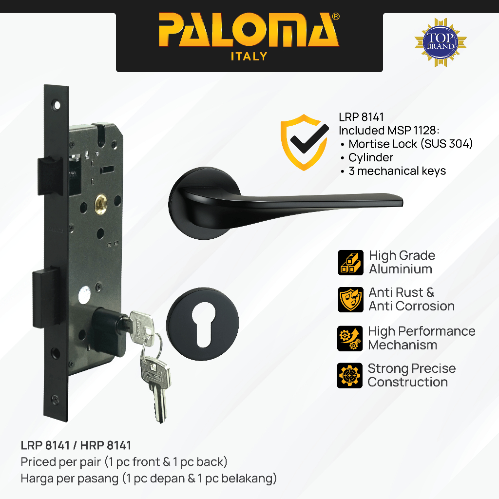PALOMA Gagang Pintu Door Handle Pintu Roses Lever Engkol Pisah Misah Paket Kunci Pintu Lockset Lock 
