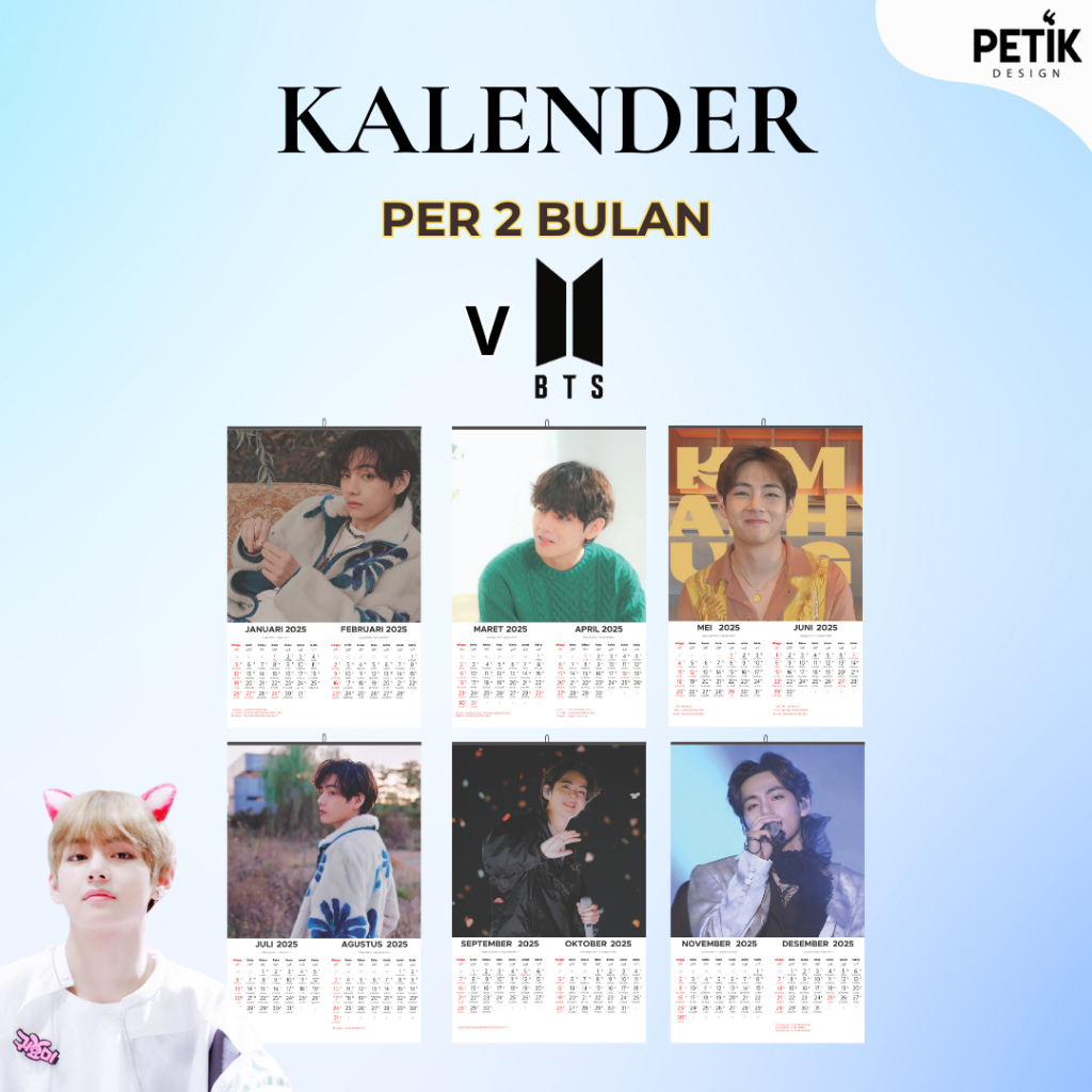 

Kalender Dinding Kim Tae-hyung/V BTS 6 Lembar 2025 Klem