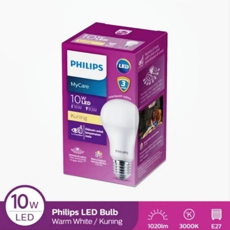 PHILIPS MY CARE 10 WATT WARNA KUNING E27/LAMPU LED WARNA KUNING 10 WATT/LAMPU 10 WATT WARM WHITE