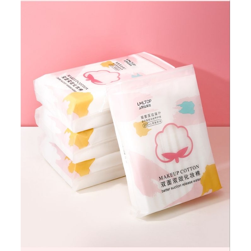 LAMEILA COTTON Pads Double Sided [isi 222pcs] 2 Sisi Bantalan Kapas Toner Facial Bentuk Kotak Pember