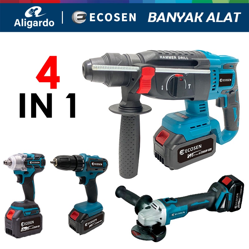 Mesin Bor/Impact Wrench Cordless/Mesin Gerinda Cordless /Hammer Drill Mesin Bor/Bor Beton Set 4