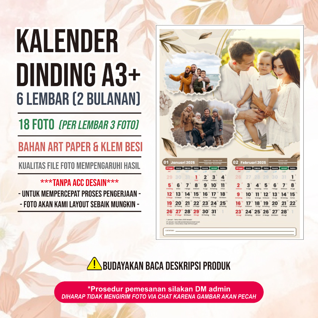 

Kalender Dinding Custom Foto A3+ 2 BULAN 6 LEMBAR CTS ART PAPER JILID KLEM