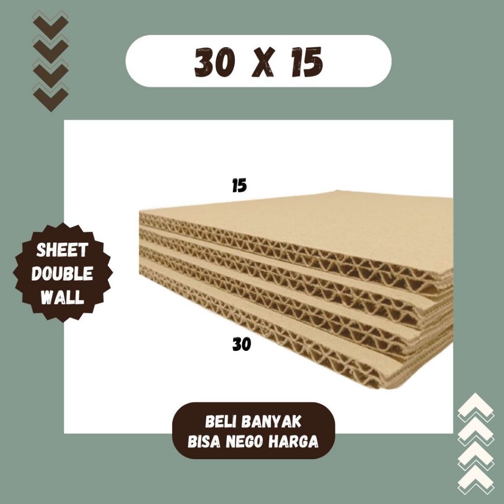 

Sheet Lembaran 30x15/ 20x15 Kardus Polos Double Wall Bahan Coklat Karton Lembaran