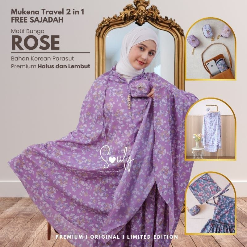 Mukena Travel  2IN1 / Mukena Mini / Mukena Motif Bunga Rose