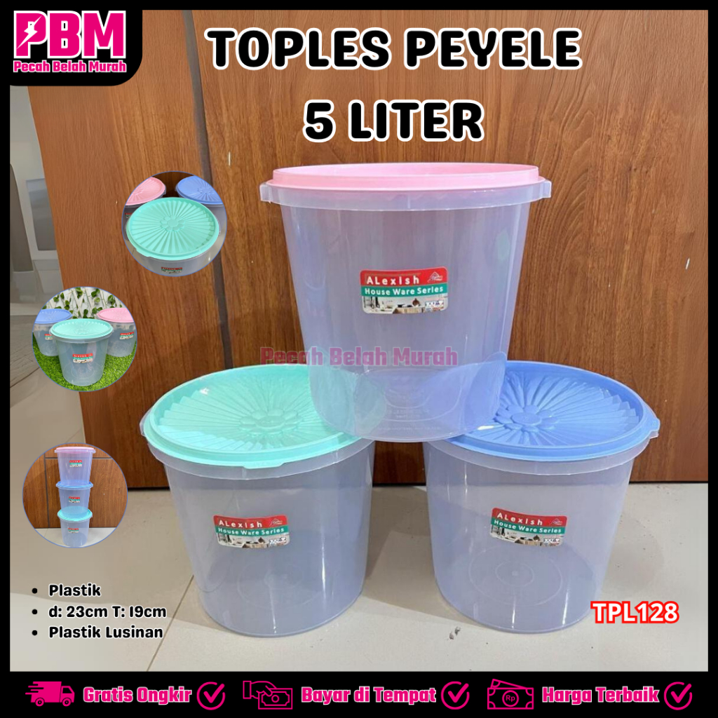 PBM Toples Peyele 5 Liter  Alexish | Toples Plastik Bulat Kerupuk Serbaguna