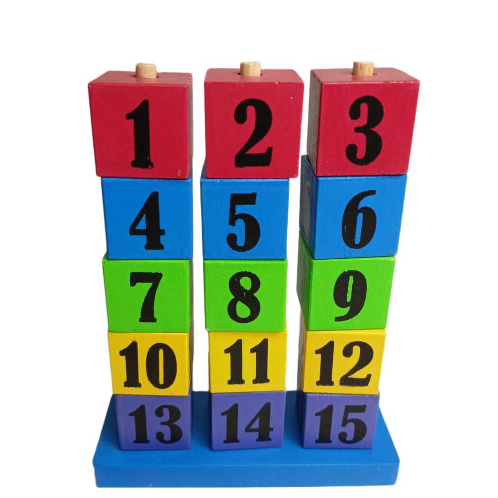 Mainan Edukasi Menara Angka 1-15 Balok Kubus Kayu 3D Montessori Toys Mainan Balok Susun