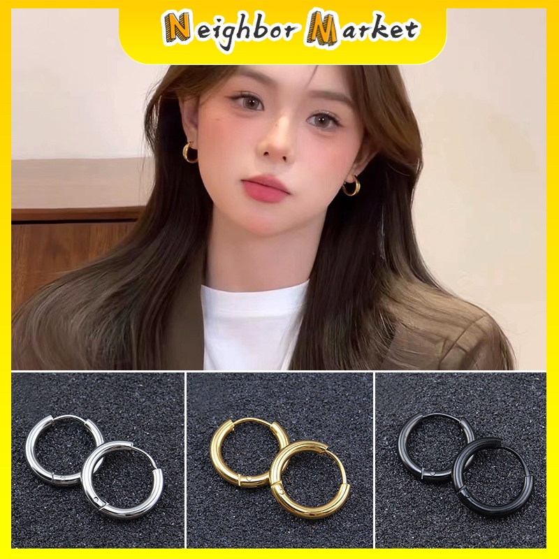 Anting Klip Tanpa Tindik Anting Palsu Bahan Stainless Steel Anting Jepit Bulat Polos Pria Dan Wanita