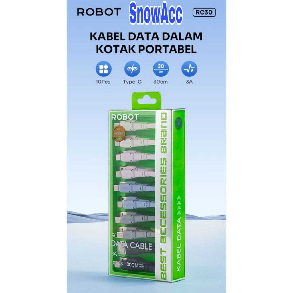 Robot RC30 30cm USB-C Colorful Kabel Data Cable Charger Powerbank 3A