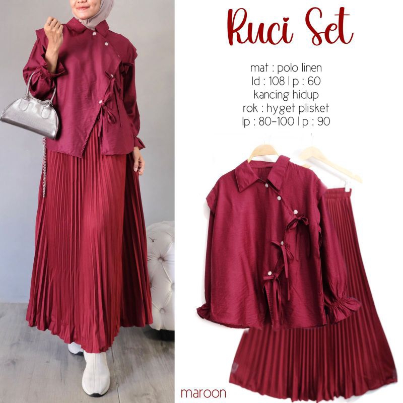 SETELAN BAJU WANITA RUCI SETELAN TUNIK DAN ROK PLISKET WANITA