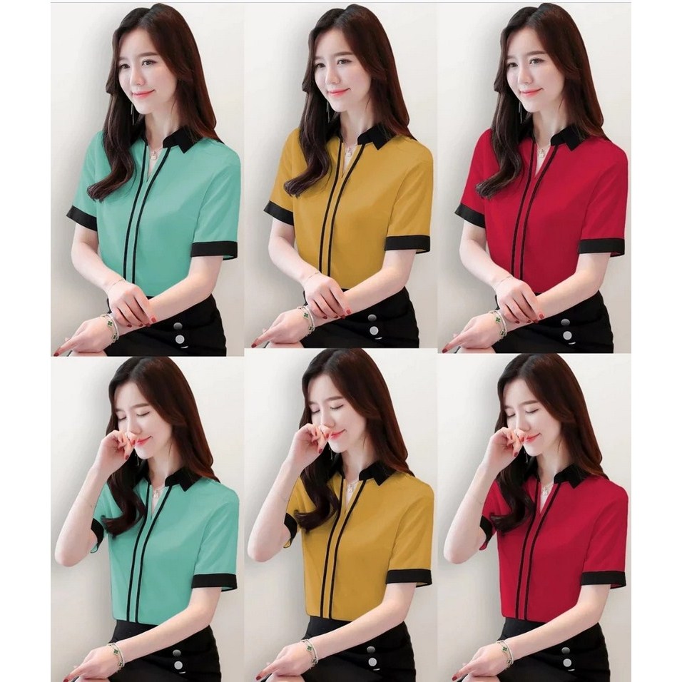 BAJU BLOUSE WANITA RENATTA LENGAN PENDEK BAJU KERJA KANTOR FORMAL PESTA KASUAL KOREAN STYLE FASHION 