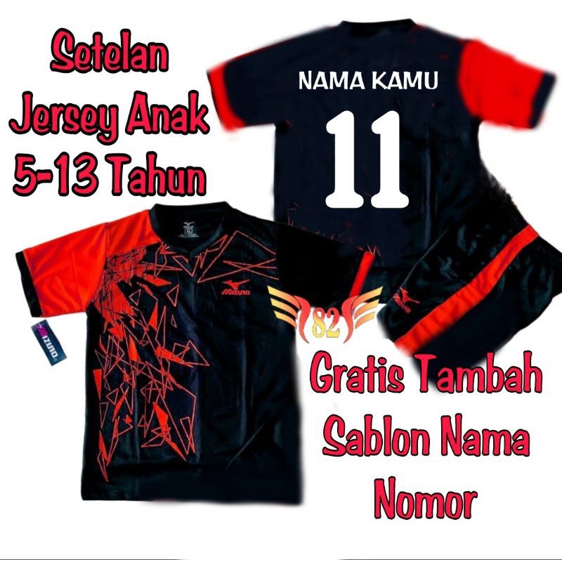 (Gratis Sablon Nama Nomor) Setelan Jersey Bola Anak Usia 5-13 Tahun Baju Bola Futsal Volley SD SBB P