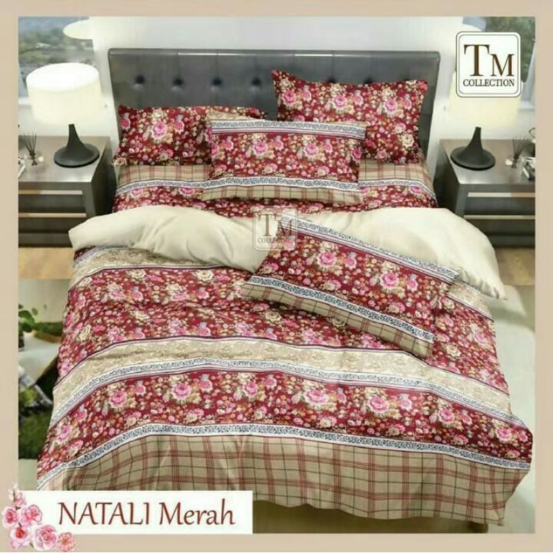 sprei set+selimut bedcover motif terbaru | Natali merah | Natali biru | Free karet yang