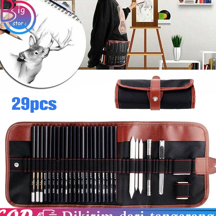 

Super Viral Set 29pcs Sketch Pencil Set Pensil Gambar Sketsa Drawing Pencil Set Dengan Pouch Serut