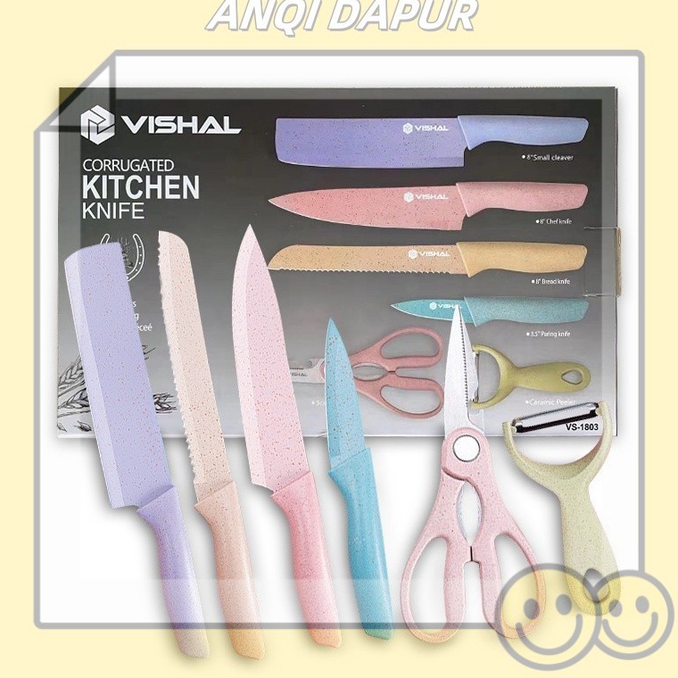 Pencarian Terkini Pengiriman 24H Pisau Set EVCRIERH Stainless dilapis anti lengket 1 Set isi 6 termu