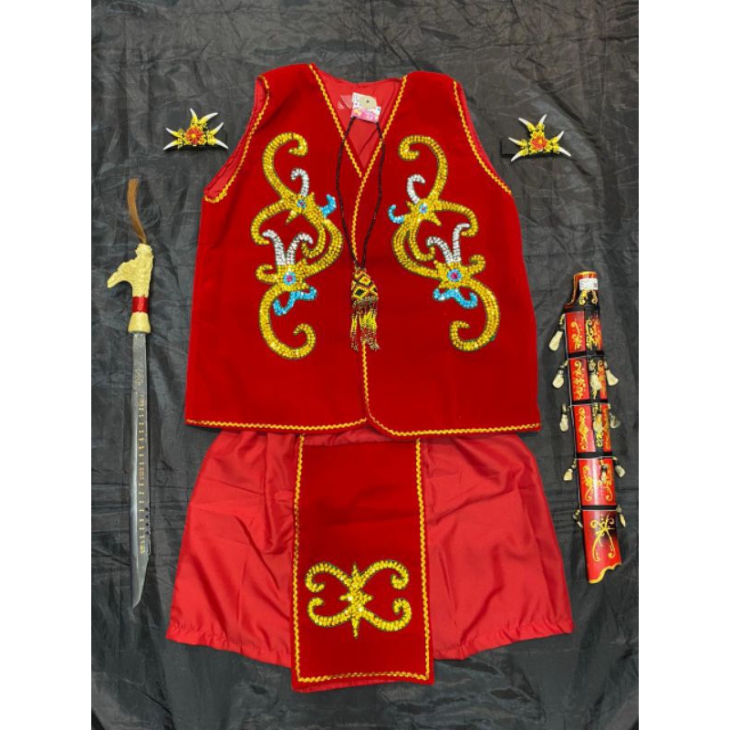 BAJU ADAT DAYAK IBAN // BAJU ADAT DAYAK VARIAN MERAH// BAJU ADAT DEWASA FULL VARIAN AKSESORIS