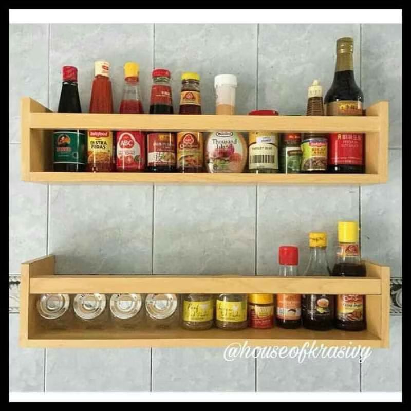 Rak bumbu dapur kayu / Tempat bumbu dapur tempel dinding