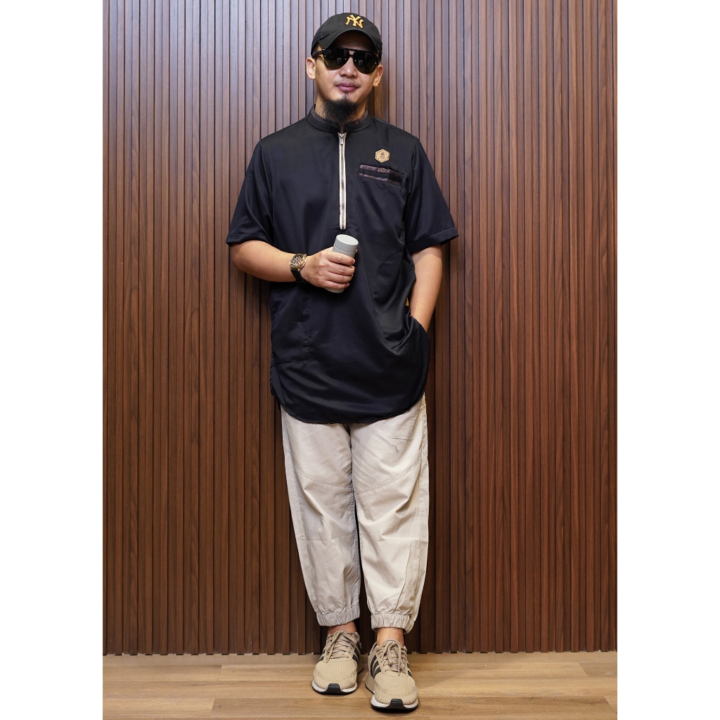 Kurta Zaidan by AL Amwa Premium | Kurta Pria Lengan Pendek | Baju Koko Dewasa | Kurta Hitam