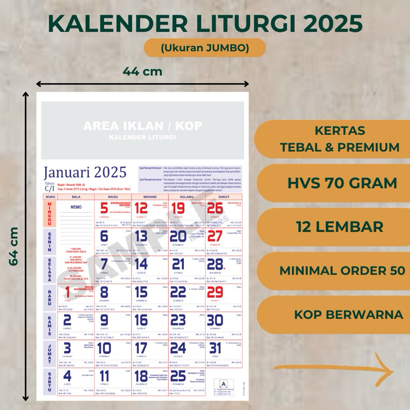 

[PRE-ORDER GROSIR] KALENDER LUTURGI 2025 (minimal 50pcs)