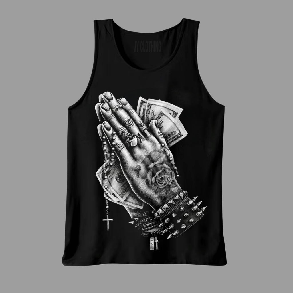 Singlet Pria Santai Hitam Motif Tangan