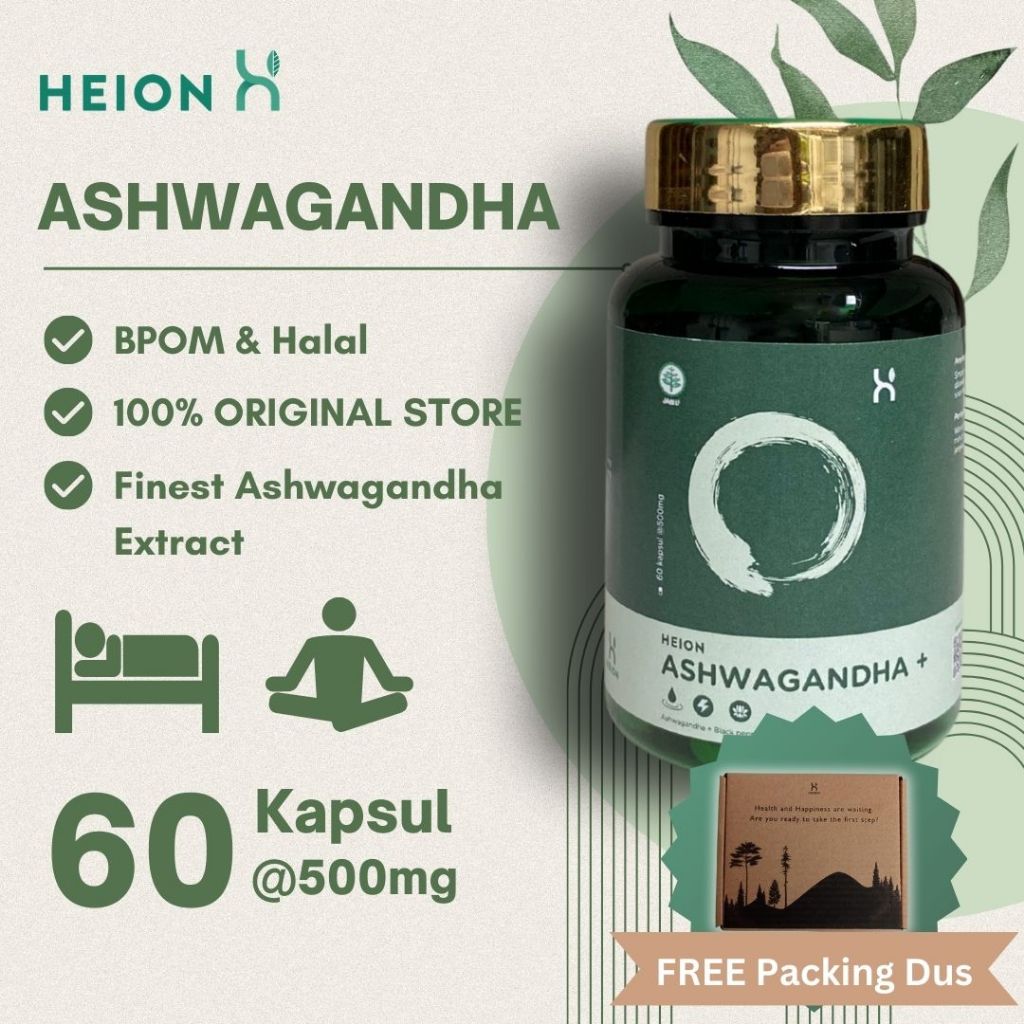 HEION Ashwaganda+ 60 Kapsul - KSM-66 Ashwagandha Extract @500mg BPOM by HEION OFFICIAL