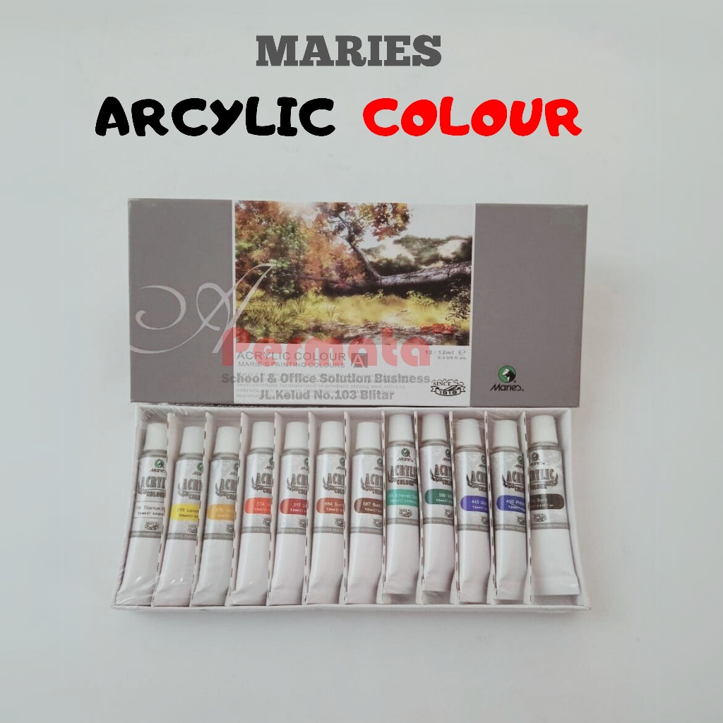 

Cat Lukis Akrilik Maries Acrylic Colour Set 12 Warna x 12 ml Series - Marie's 12x12ml Kanvas Paint Murah