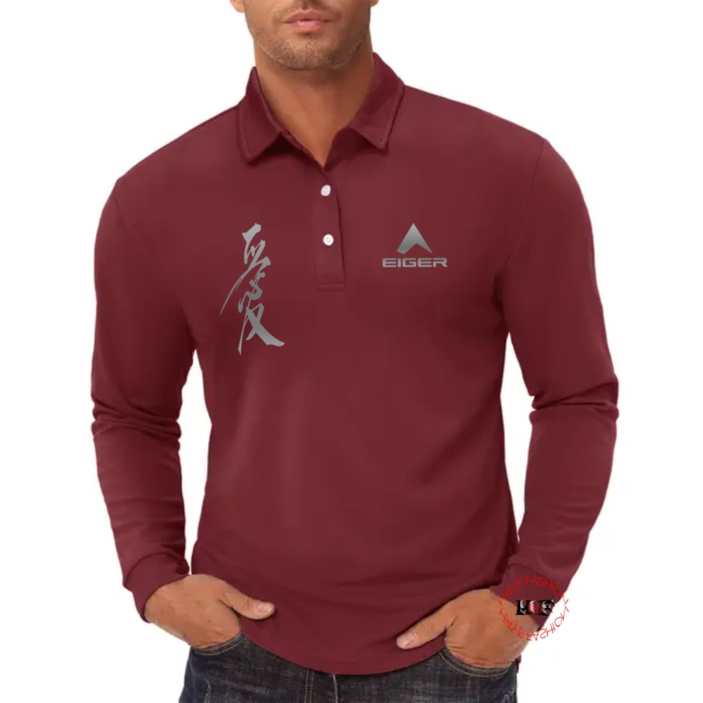 Haye Fashion - Shirt Unisex Polo Lengan Panjang Mager Jepang Text Silver Kaos Kerah Polo Seragam Baj