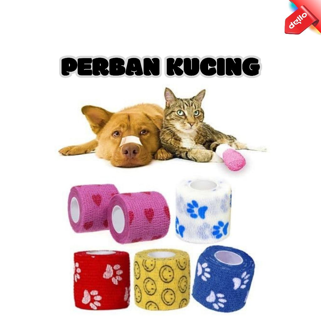Perban kucing anjing motif warna lucu solusi pelindung patah tulang kaki luka cepat kering DELLO