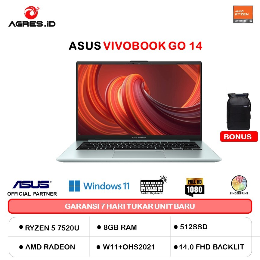 ASUS VIVOBOOK GO 14 E1404FA RYZEN 5 7520 8GB 512GB W11+OHS 14.0FHD BLK -FHD554