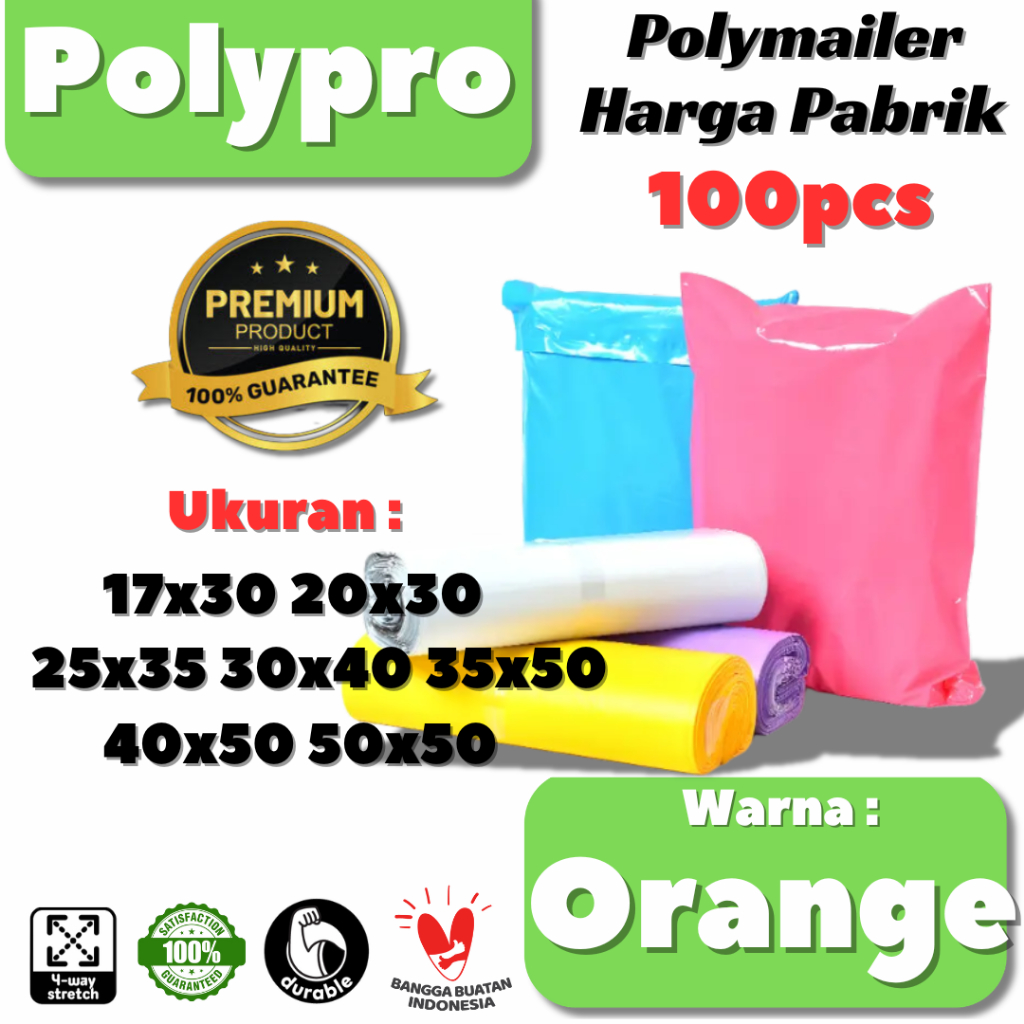 

Polymailer Premium Orange Warna GLOSSY / Plastik Packing Online / Tebal Kuat / 100Pcs
