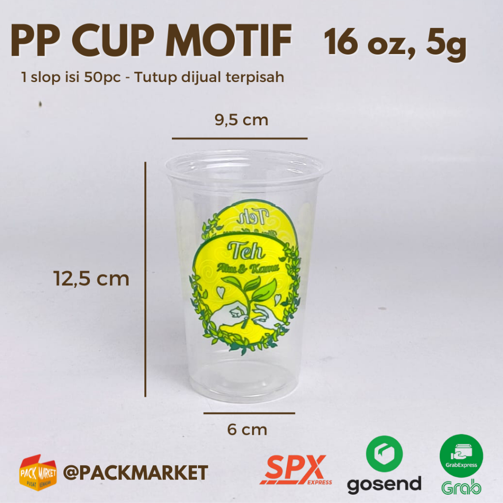 PP CUP 16oz Motif TEH AKU & KAMU - 1 Slop isi 50pc