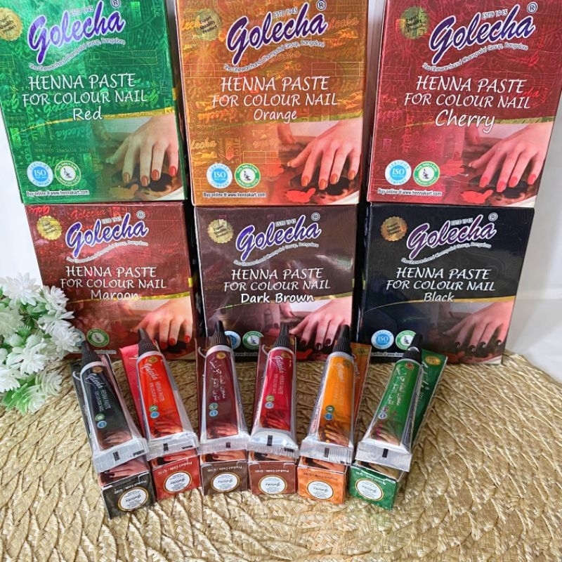 1Pcs Golecha Henna Tube BPOM instant praktis langsung pakai warna Hitam Merah Cherry Coklat Cat kuku