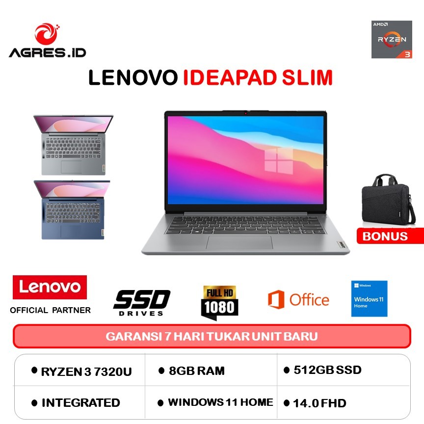 LENOVO IDEAPAD SLIM 3 14 RYZEN 3 7320 8GB 512GB W11PRO+OHS 14.0FHD BLIT GRY -6QID