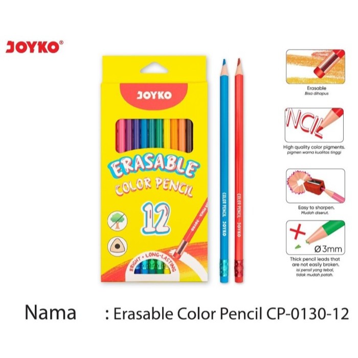 

Pensil Warna Panjang Bisa Dihapus Erasable Color Pencil JOYKO CP-0130-12
