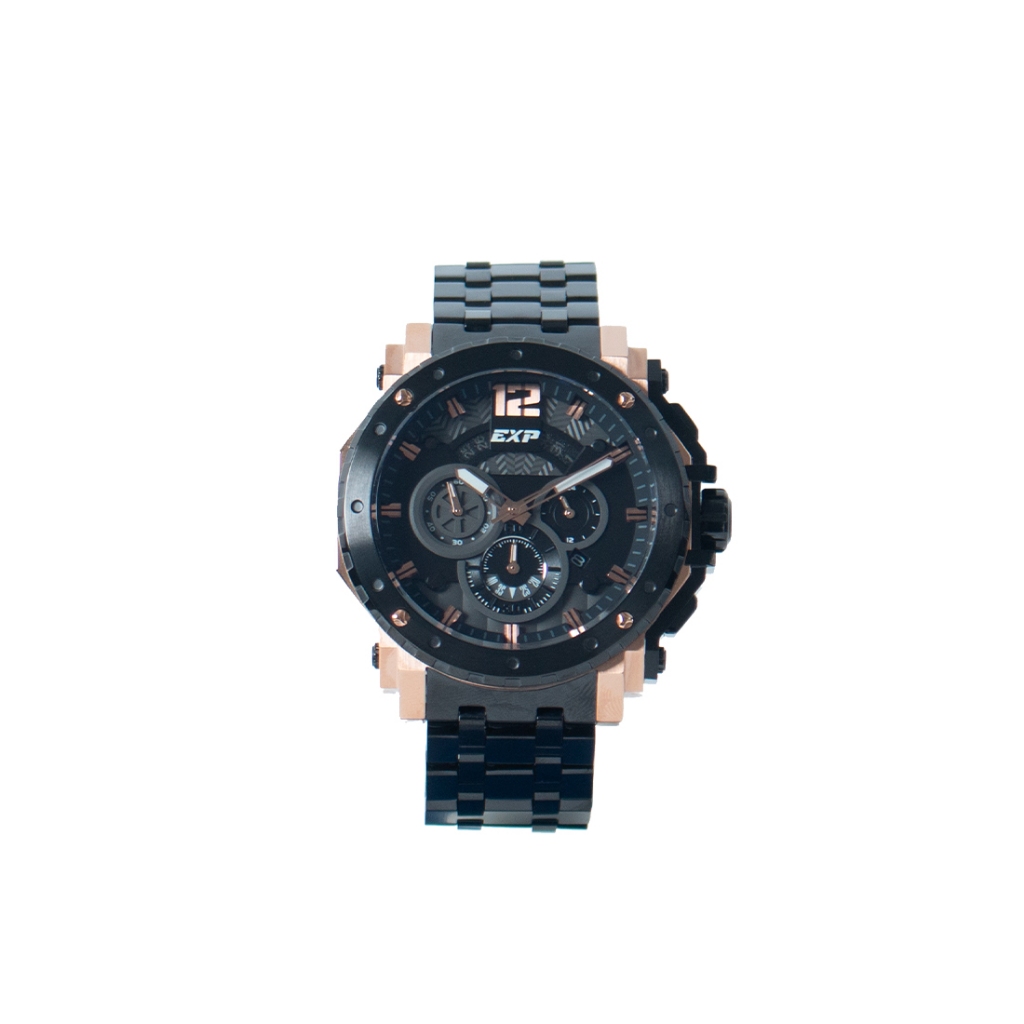 Jam Tangan Expedition Chronograph Men Quartz Band Rose Gold Black 45.5mm - E6402BCBBRBA