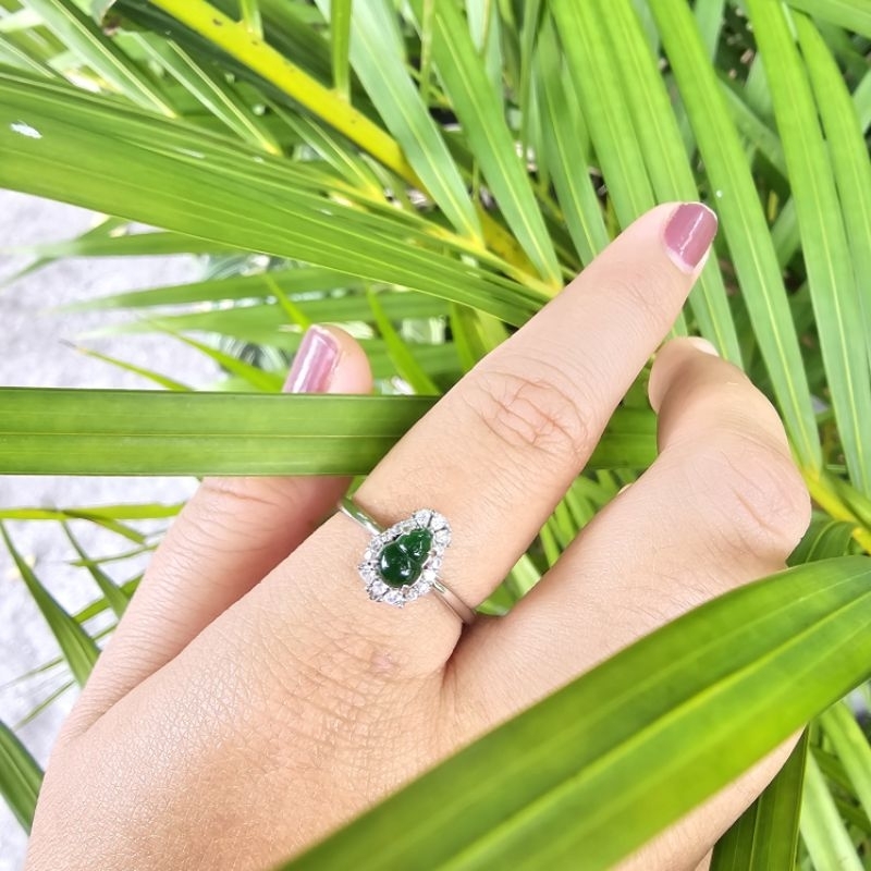 cincin batu alam asli imperial jade s925 adjustable